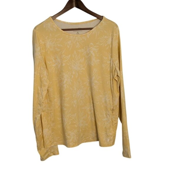 Hang Ten Womens XL Yellow Floral Long Sleeve Top shirt UV Protection Zipper Pock - Picture 1 of 10